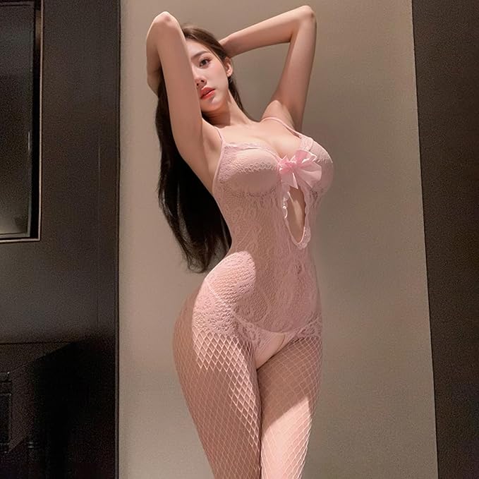 Open Crotch Fishnet Bow Bodystocking