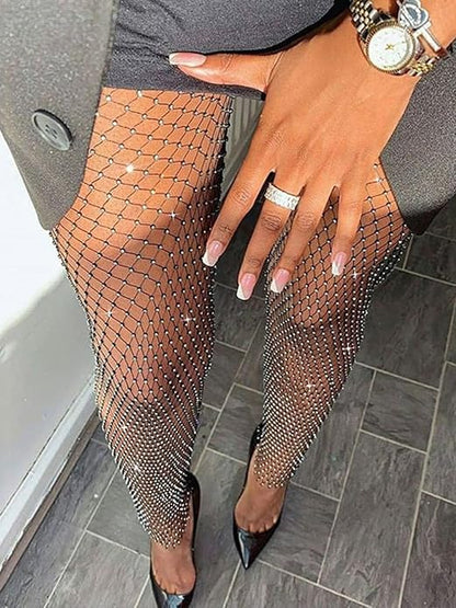 Mesh Rhinestone Fishnet Pant/Legging Sparkly Crystal Cover Up