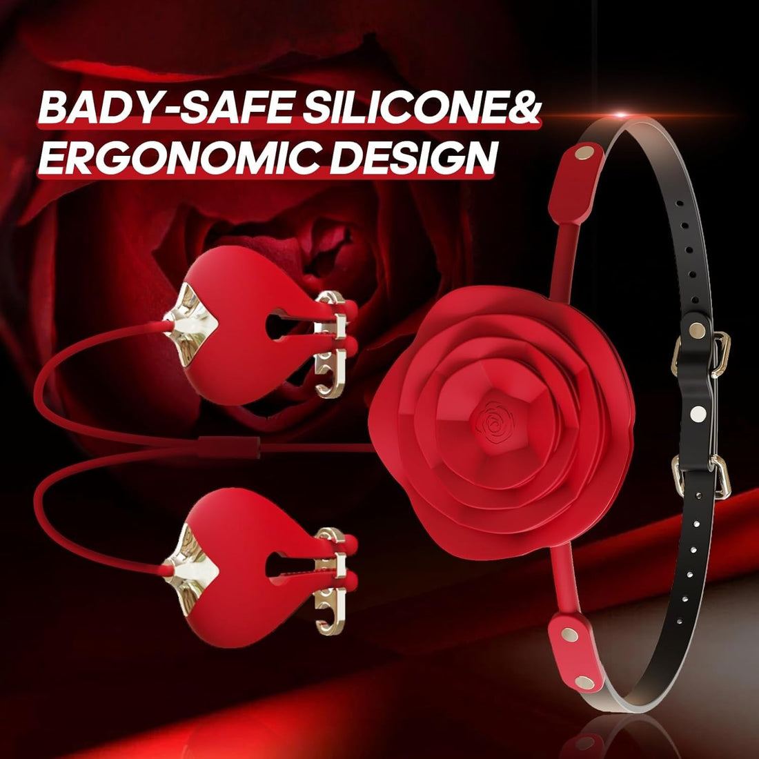 Rose Nipple Clamp Gag Ball with Nipple Clamps