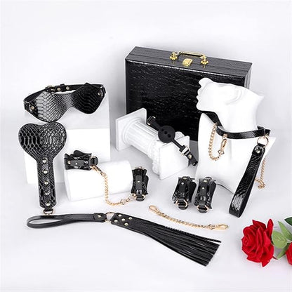Premium 12pc Crocodile Print BDSM Kit with Free Box