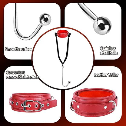 Leather Collar with Steel Anal Hook