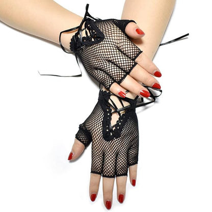 Short Fishnet Ribbon Gloves