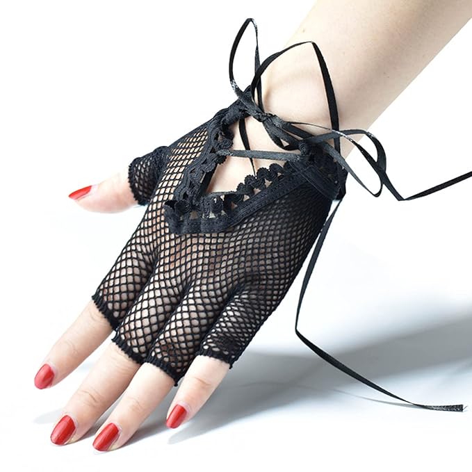 Short Fishnet Ribbon Gloves