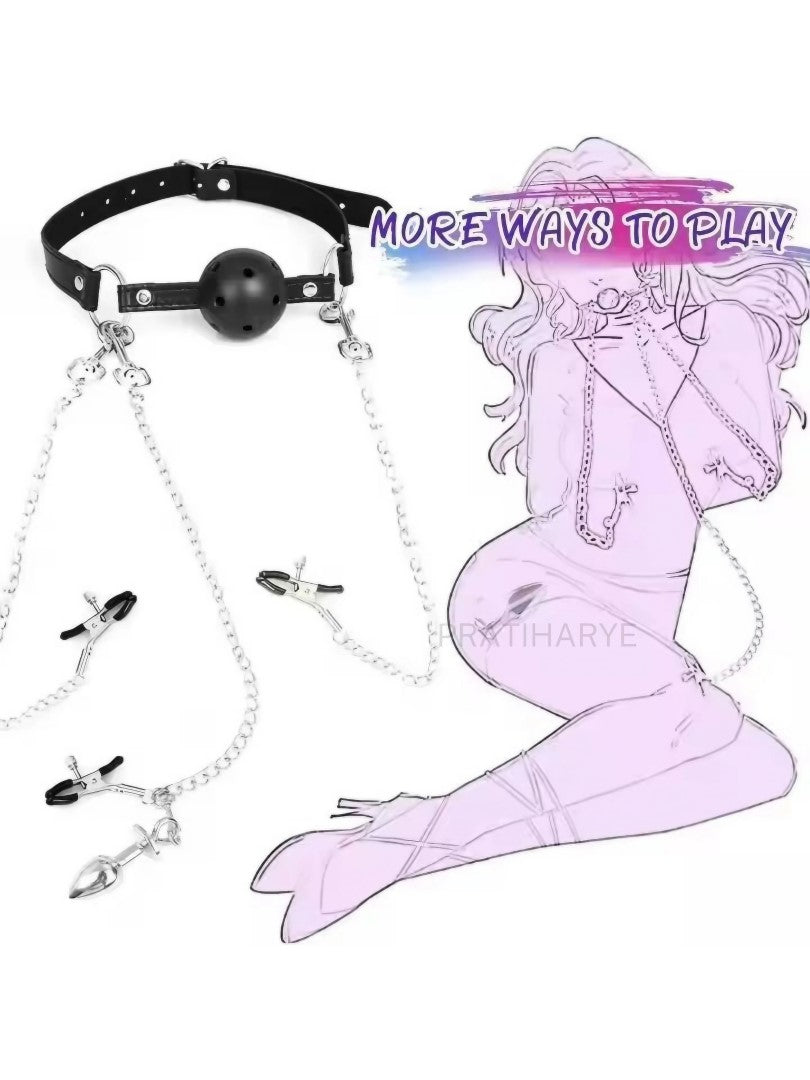 3PC BDSM Set - Gag Ball, Butt Plug, Nipple Clamp