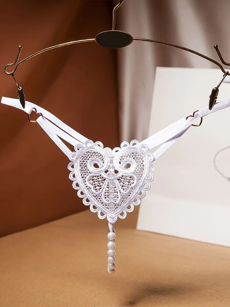 Heart Lace Pearl Thong