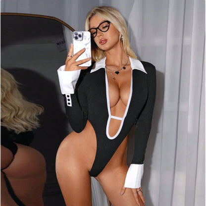 Deep Plunge Neck Long-Sleeve Bodysuit