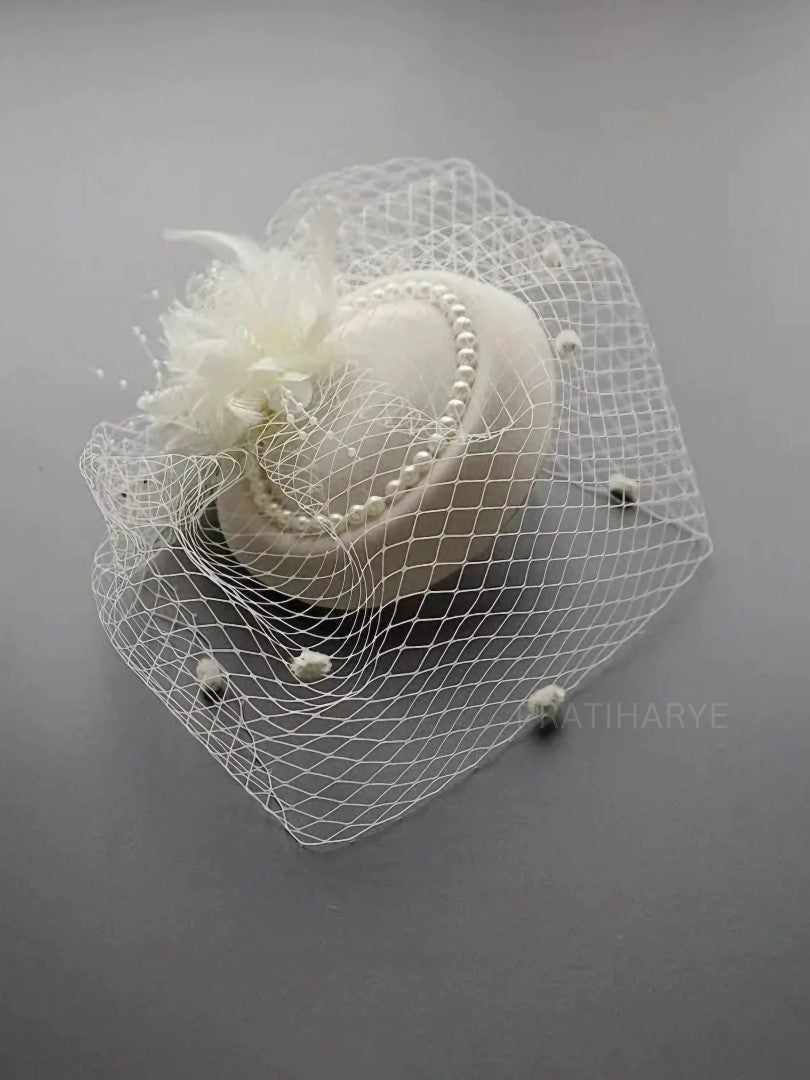 Classy Feather Flower Hat For Wedding Bridal Party | HAT-8