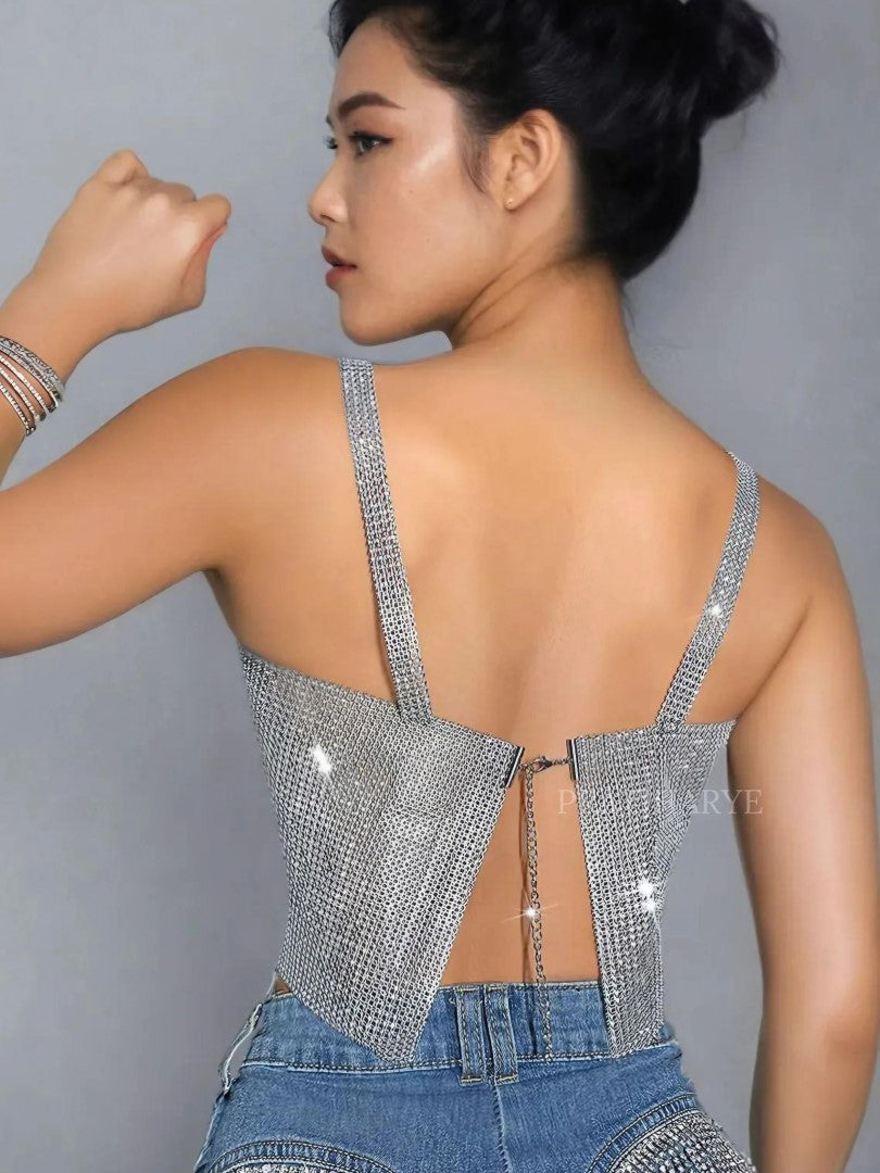 Metallic Square Neckline Crop Top