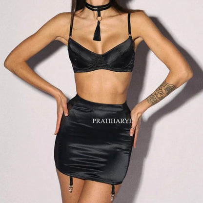 Sexy Satin Bra with Skirt set