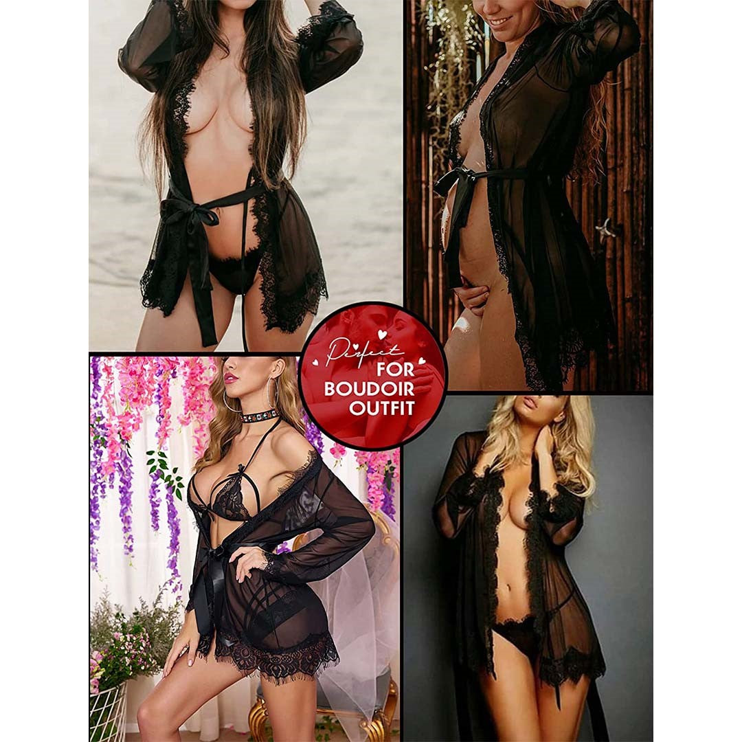 Mesh Lace Kimono Robe