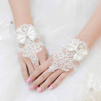 Short Bride Lace Gloves with Crystal Beading