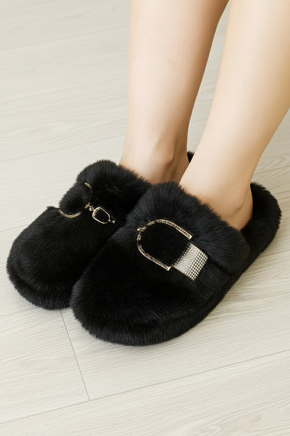 Luxe Furry Buckle Bridal Slippers