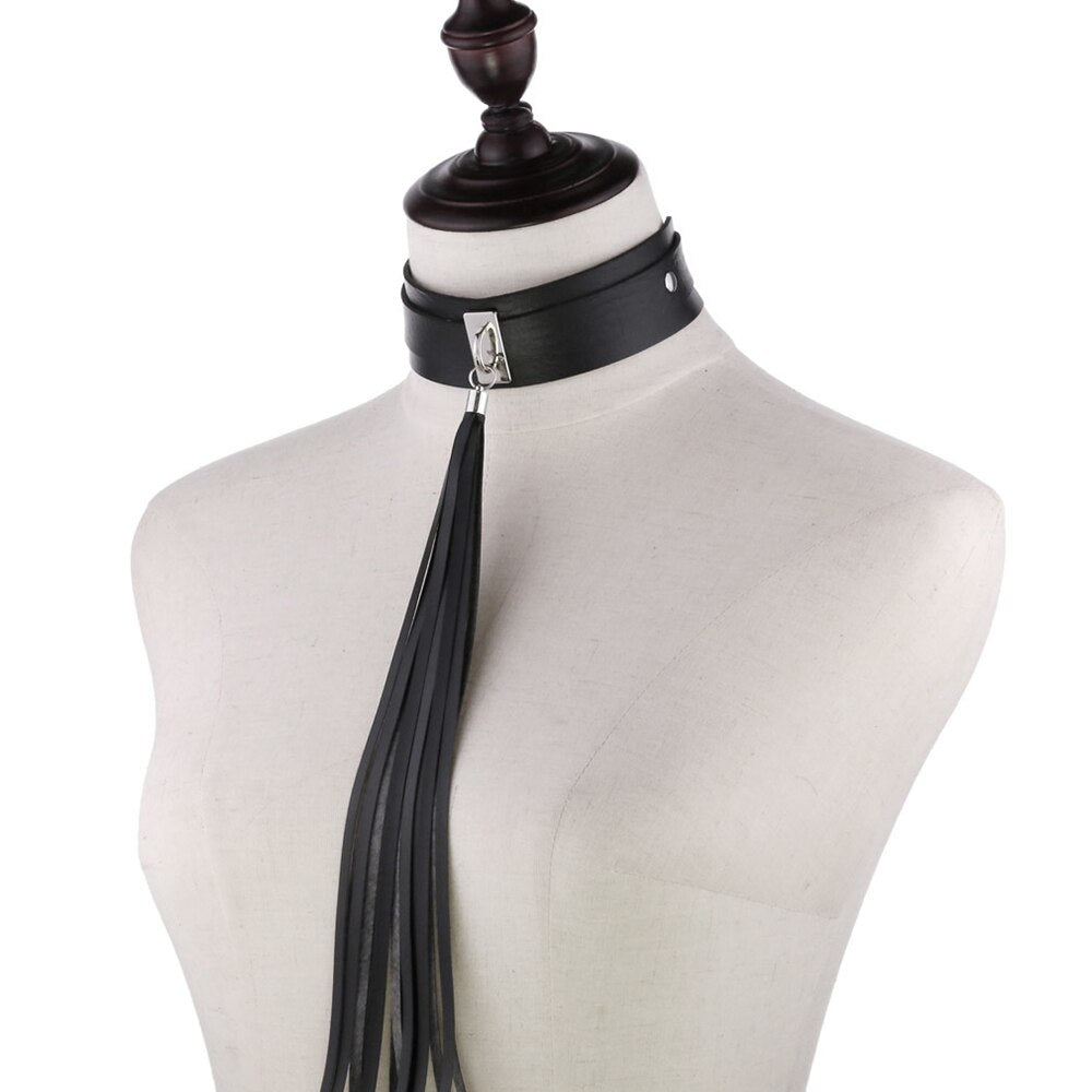 Pratiharye Leather Collar Tassels Choker Gothic Necklace Neck Accessories Adjustable Size