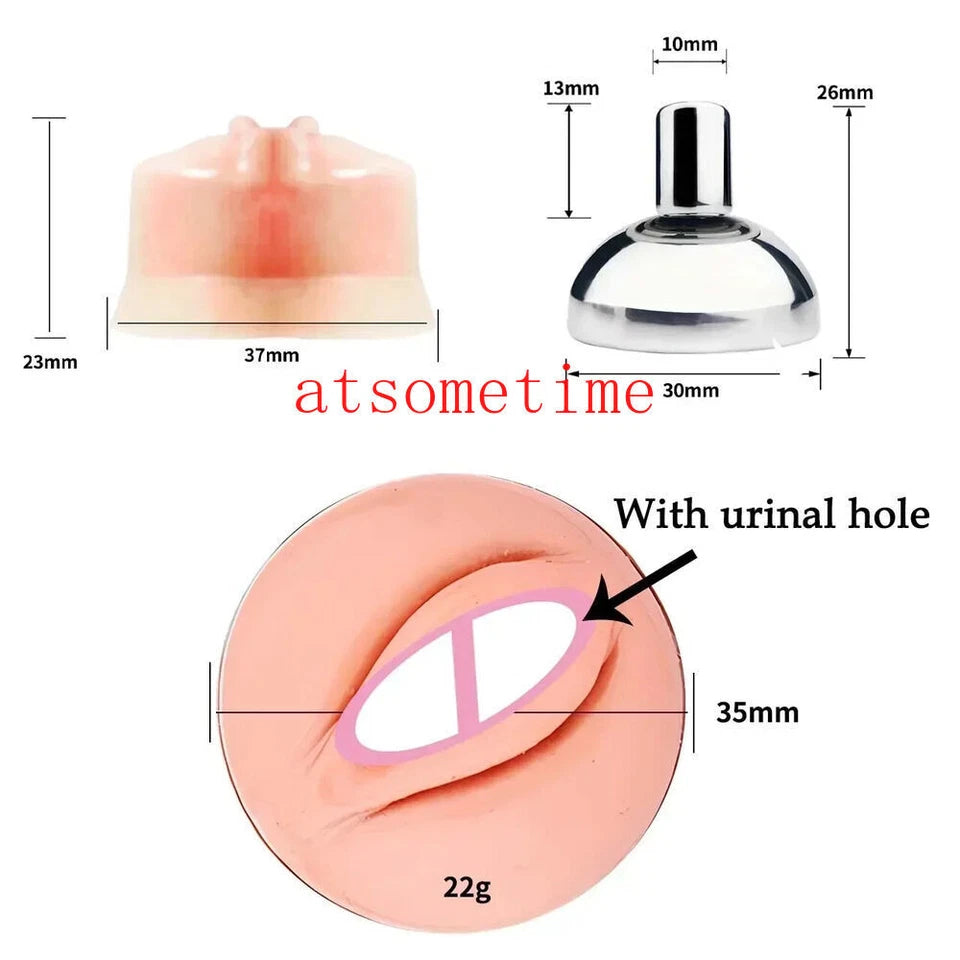 Steel Chastity Cage Device with Belt &amp; Realistic Vagina