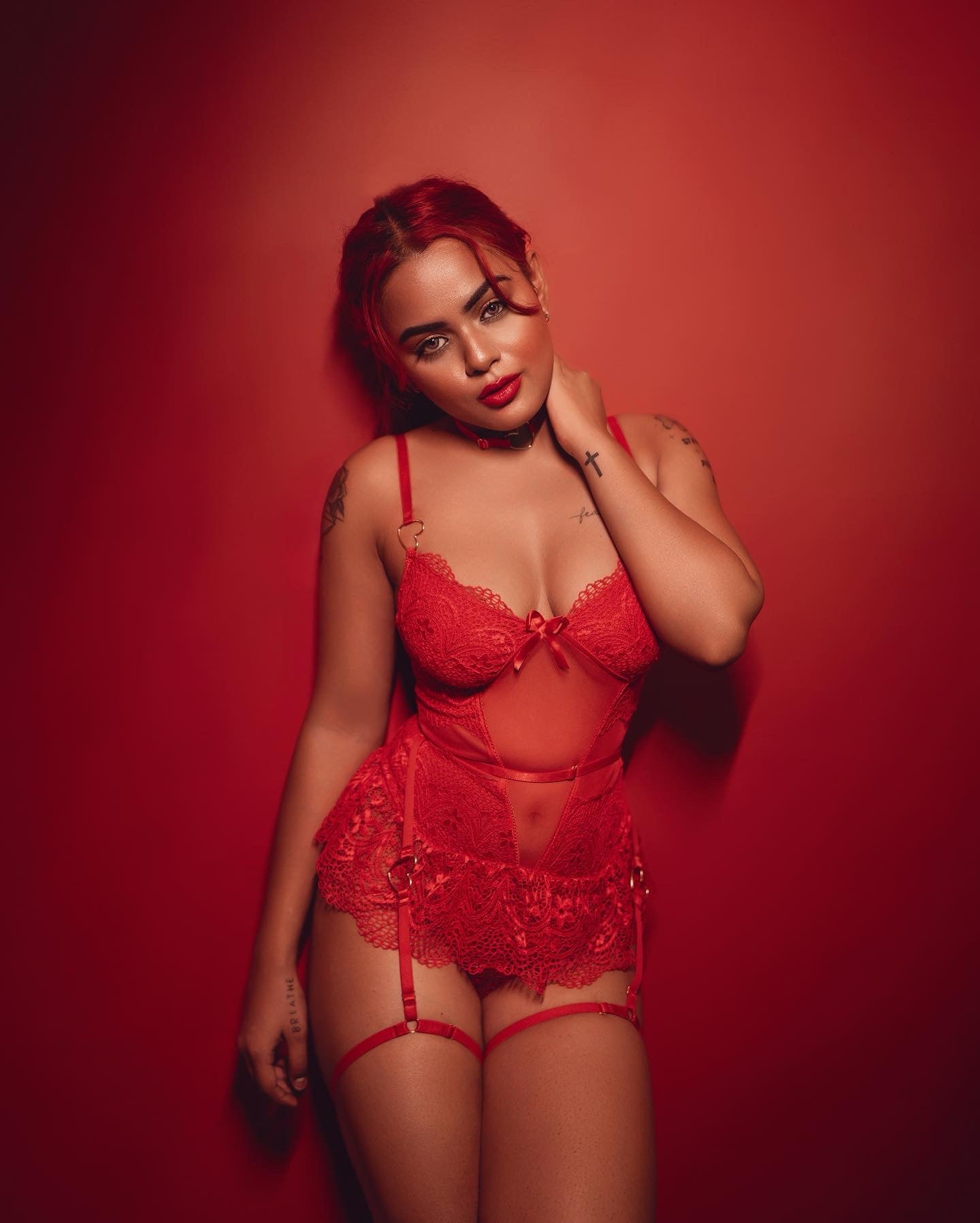 Pratiharye Ultimate Red Lace Bodysuit Lingerie