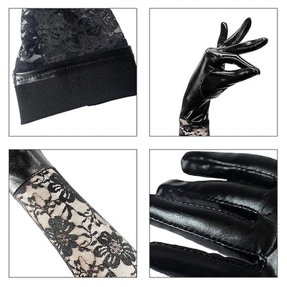 Faux Leather Lace Splicing Halloween Gloves