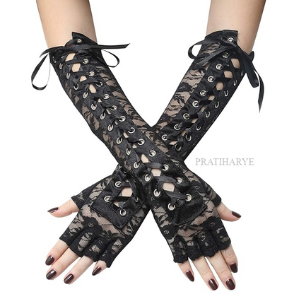 Fingerless Lace Ribbon Gloves