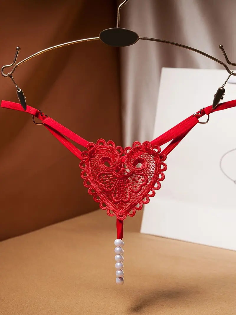 Heart Lace Pearl Thong