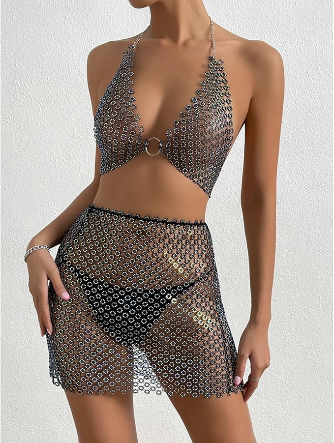 Sheer Chain Mesh Mini Dress