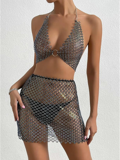 Sheer Chain Mesh Mini Dress