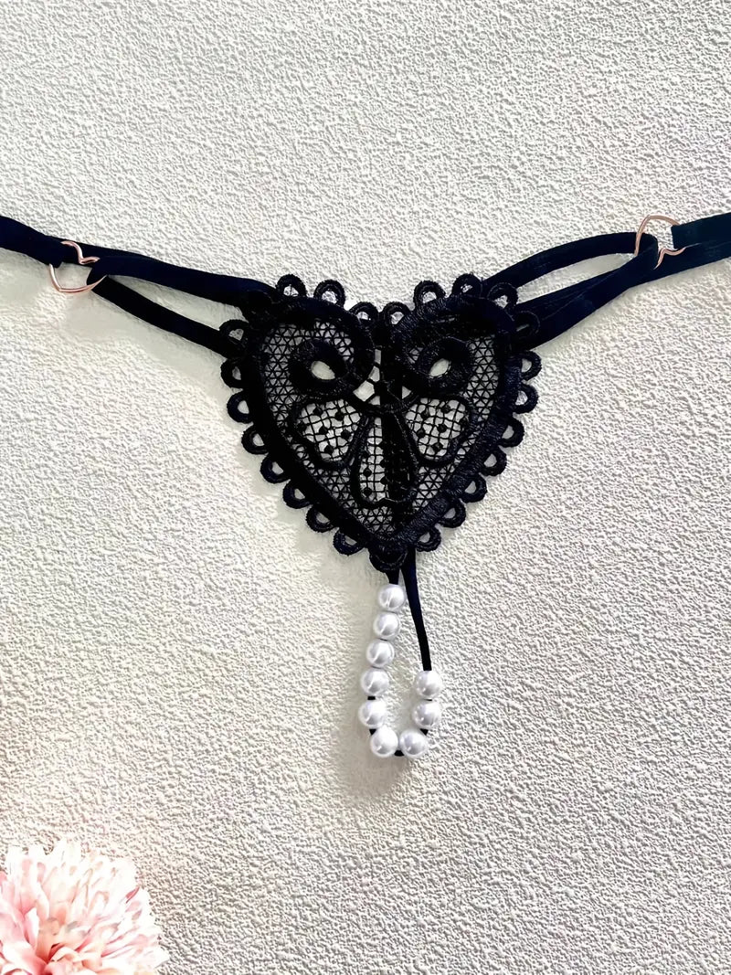 Heart Lace Pearl Thong