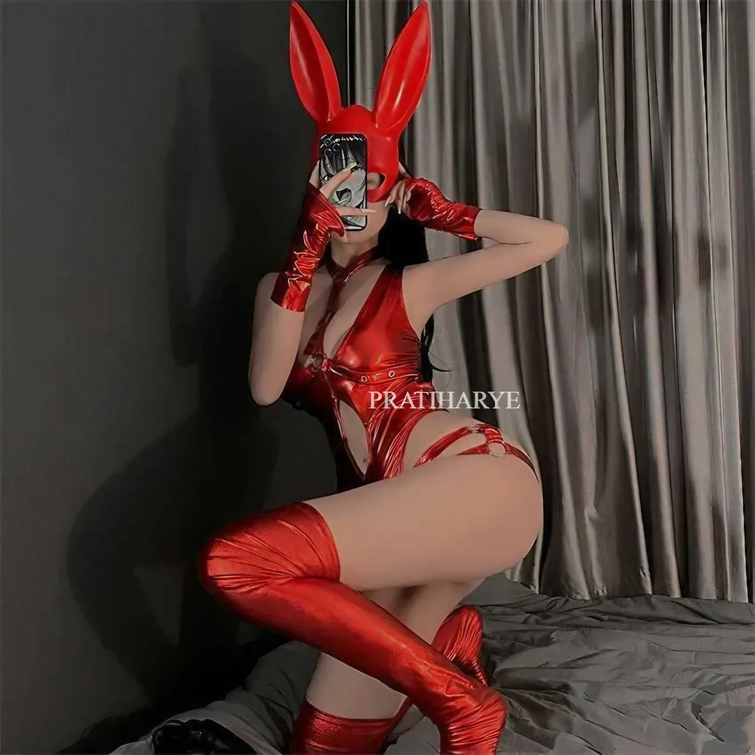 Pu Leather Bunny outfit with mask