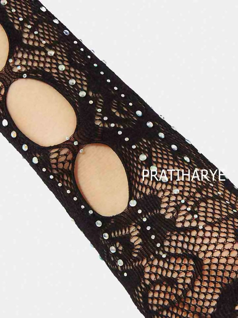 Rhinestone Fishnet Gloves