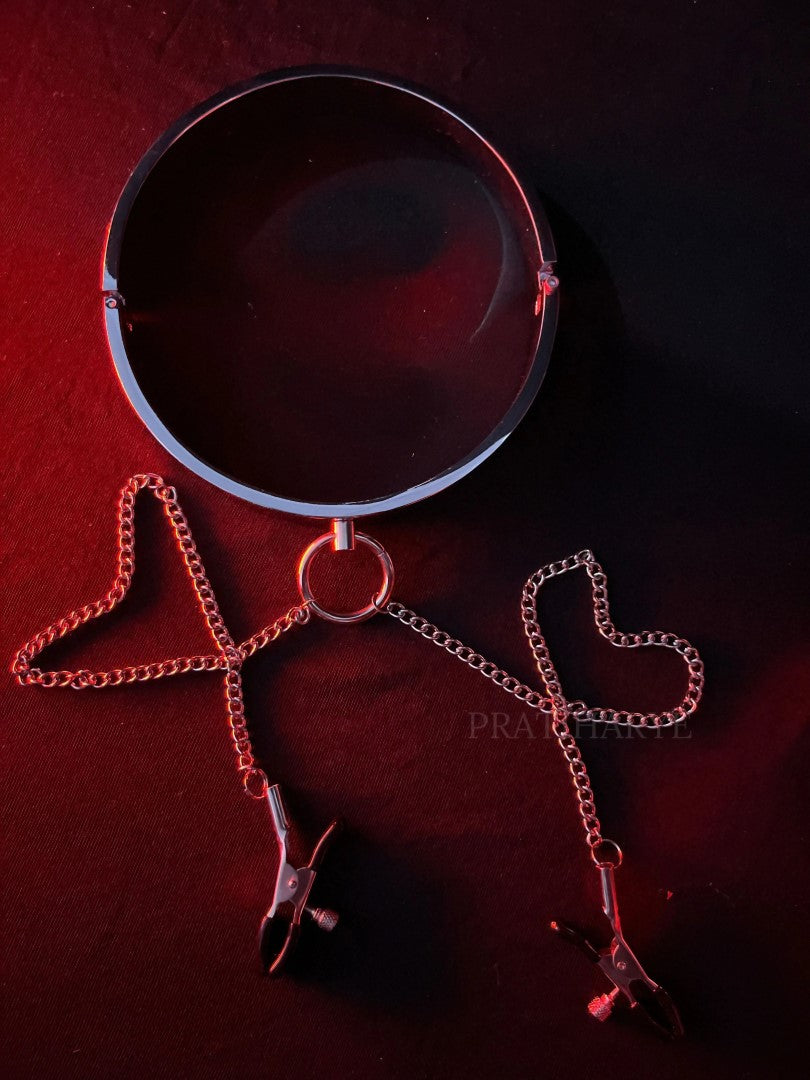 BDSM Metal Collar with Nipple Clamps