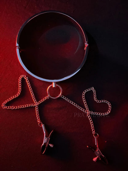 BDSM Metal Collar with Nipple Clamps