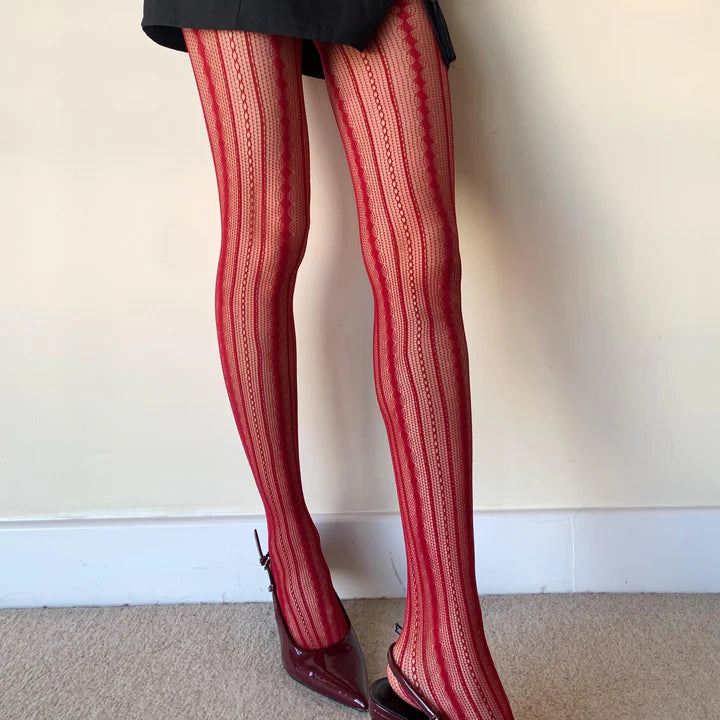 Crimson Desire Fishnet Pantyhose