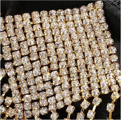 Golden Fringe Rhinestone Chain Thong Silver Strap