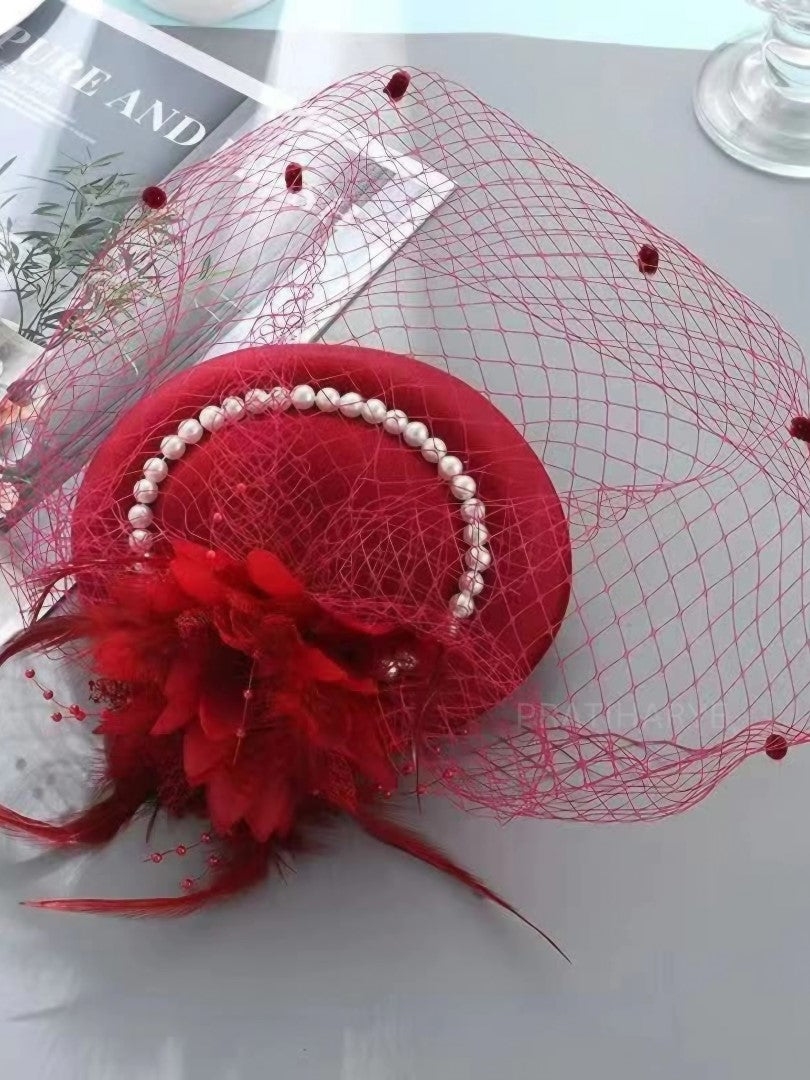 Classy Feather Flower Hat For Wedding Bridal Party | HAT-8