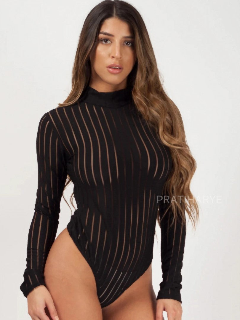 Stripped Sheer Bodysuit