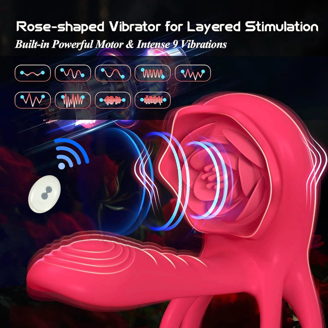Remote Control 3 in 1 Rose Design Dual Stimulator Cock Ring