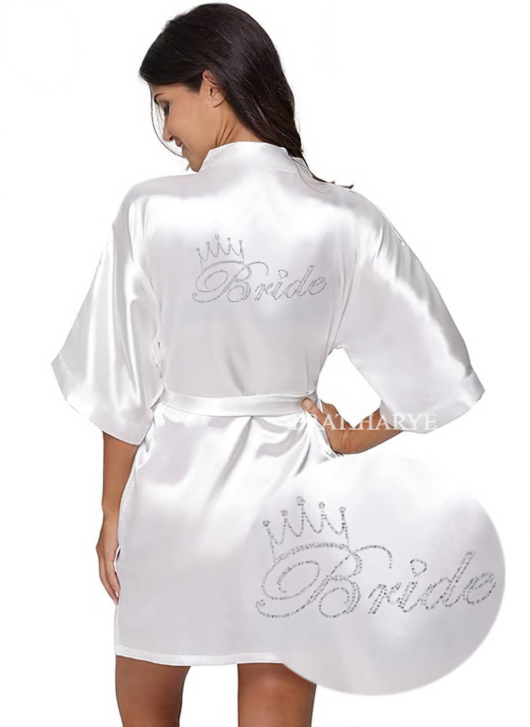 Pratiharye Rhinestone and Plain Robe for Bride and Bridesmaid - Satin Robe - Bride Robe for Wedding - Robe Bridesmaid - Bachelorett - Plain & Printed