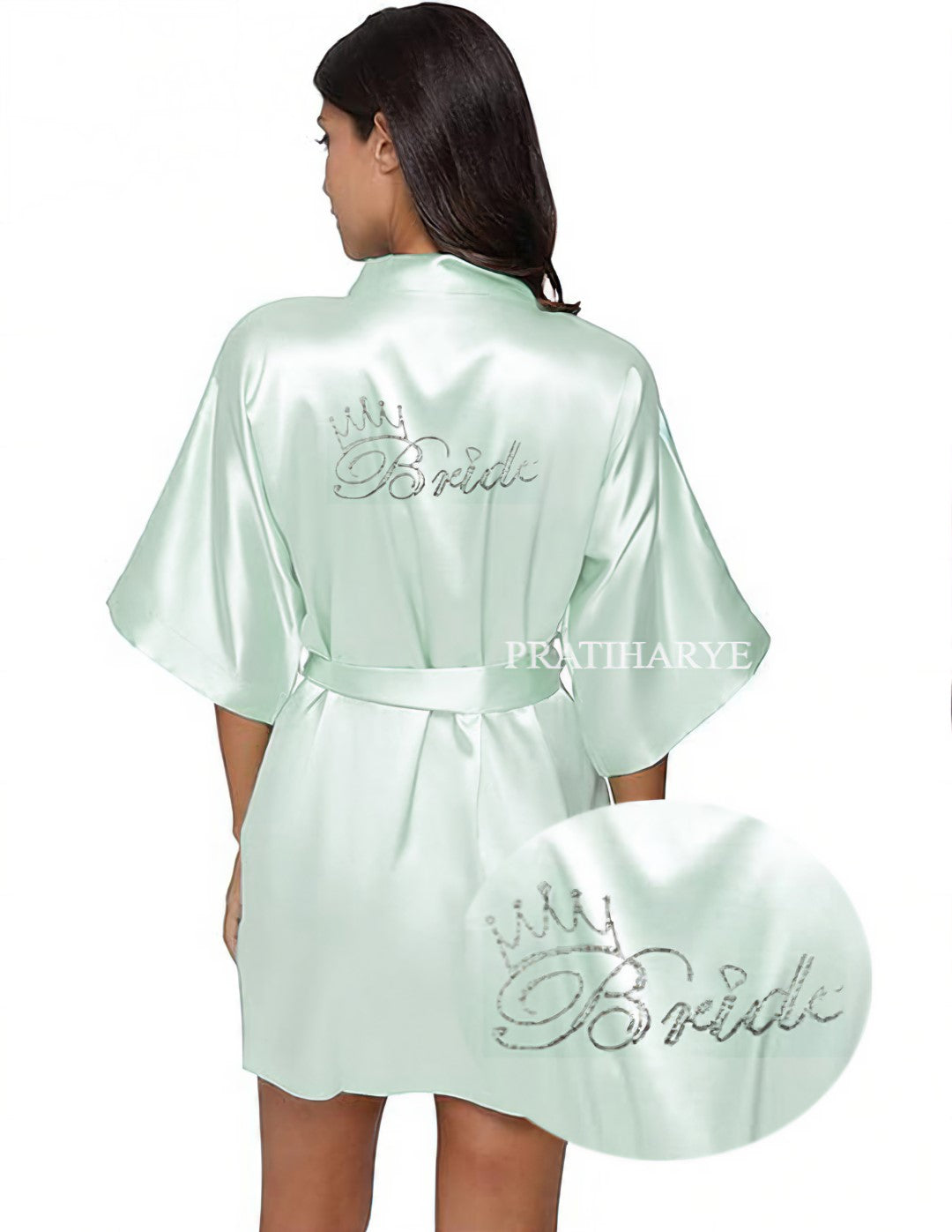 Pratiharye Rhinestone and Plain Robe for Bride and Bridesmaid - Satin Robe - Bride Robe for Wedding - Robe Bridesmaid - Bachelorett - Plain & Printed