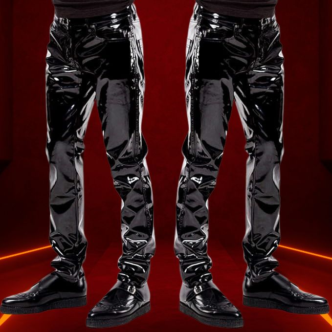 leather patch boxer men
men fetish wear india
bdsm men lingerie
men roleplay outfit
Black High-Gloss Vinyl Leather Pants