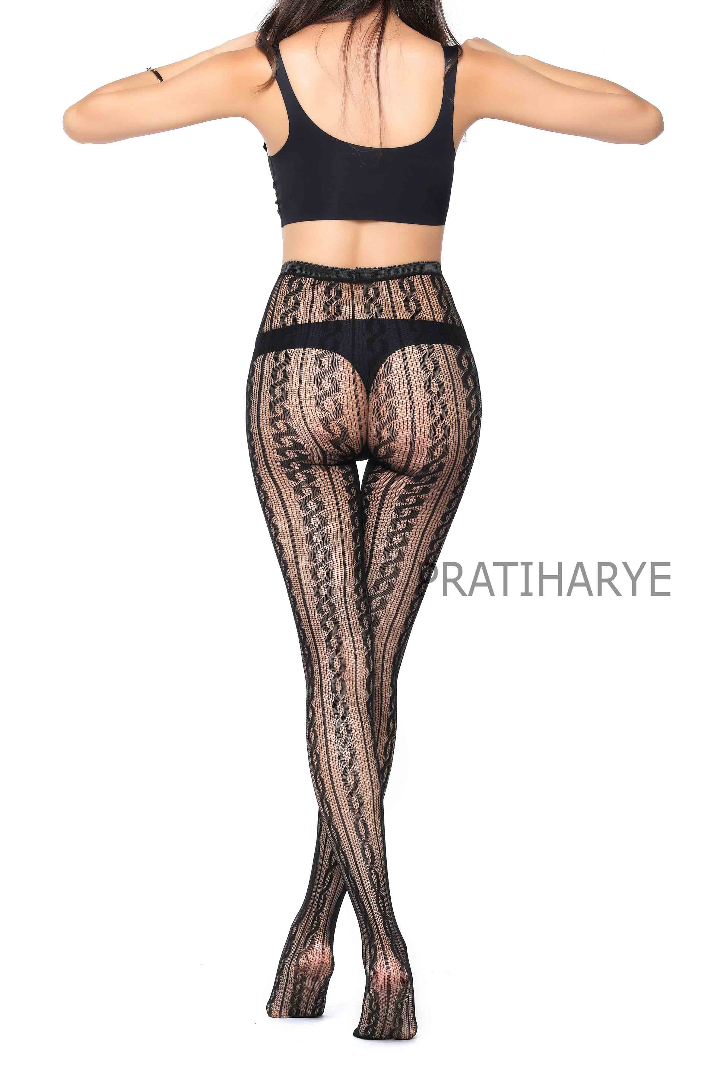 Lace Pattern High Waist Fishnet Pantyhose Stocking - D4