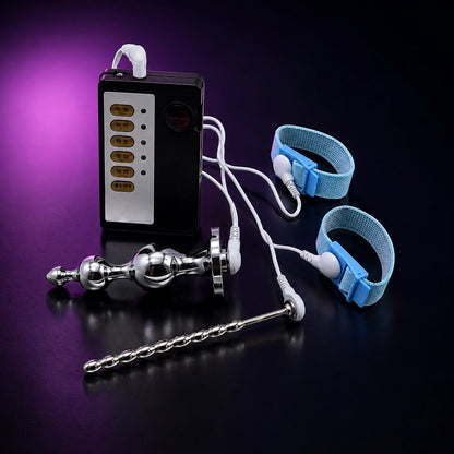 Electric Stimulation Kit with Steel Anal Plug Urethral &amp; Straps