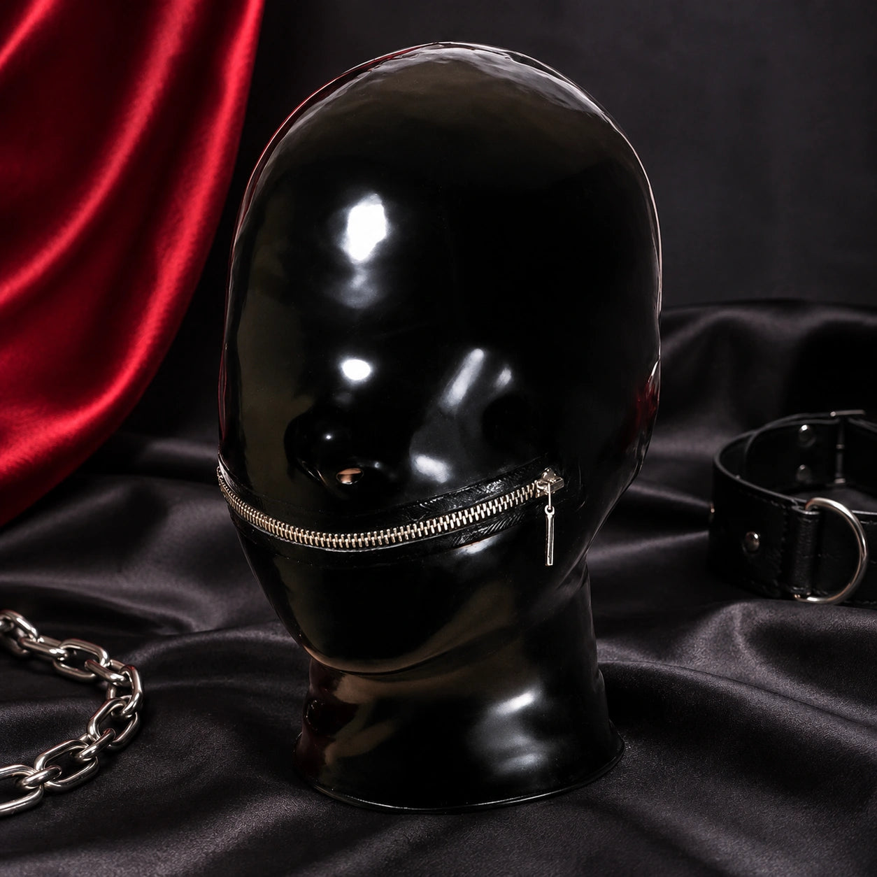 Black Mold Latex Hood Mask with Mouth Zipper