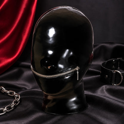 Black Mold Latex Hood Mask with Mouth Zipper