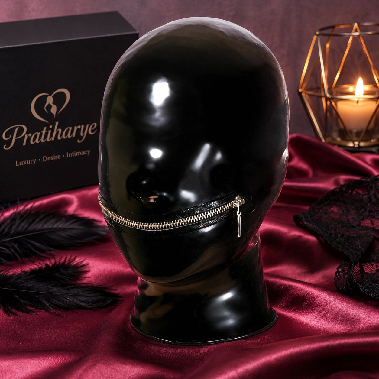 Black Mold Latex Hood Mask with Mouth Zipper
