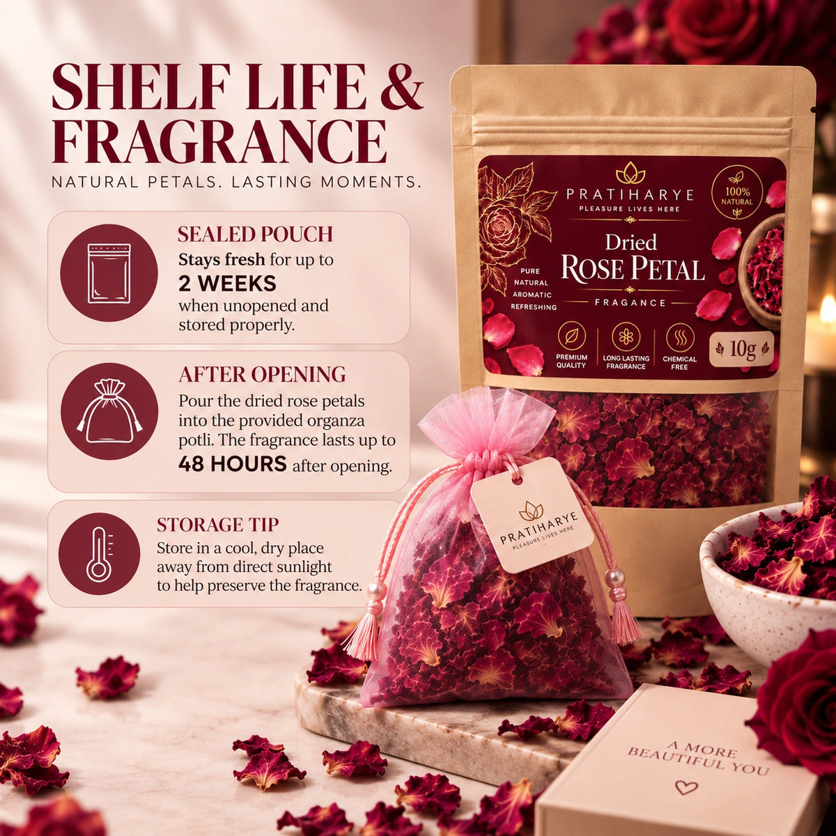 Dried Rose Petals Fragrance 10g Potli