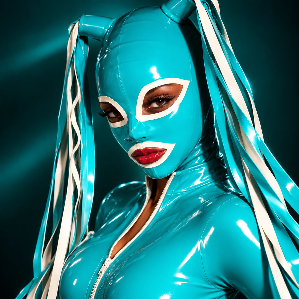Premium Handmade Latex Hood Mask with Double ponytail