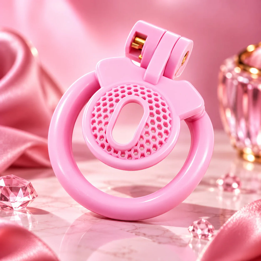 Plastic Chastity Cage with 4 Rings - Pink