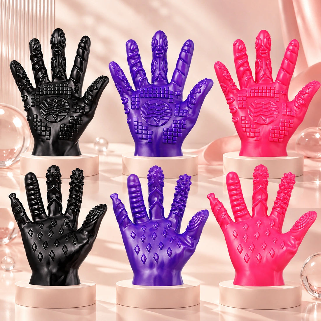 Textured Fetish Massager Silicone Gloves for Adults