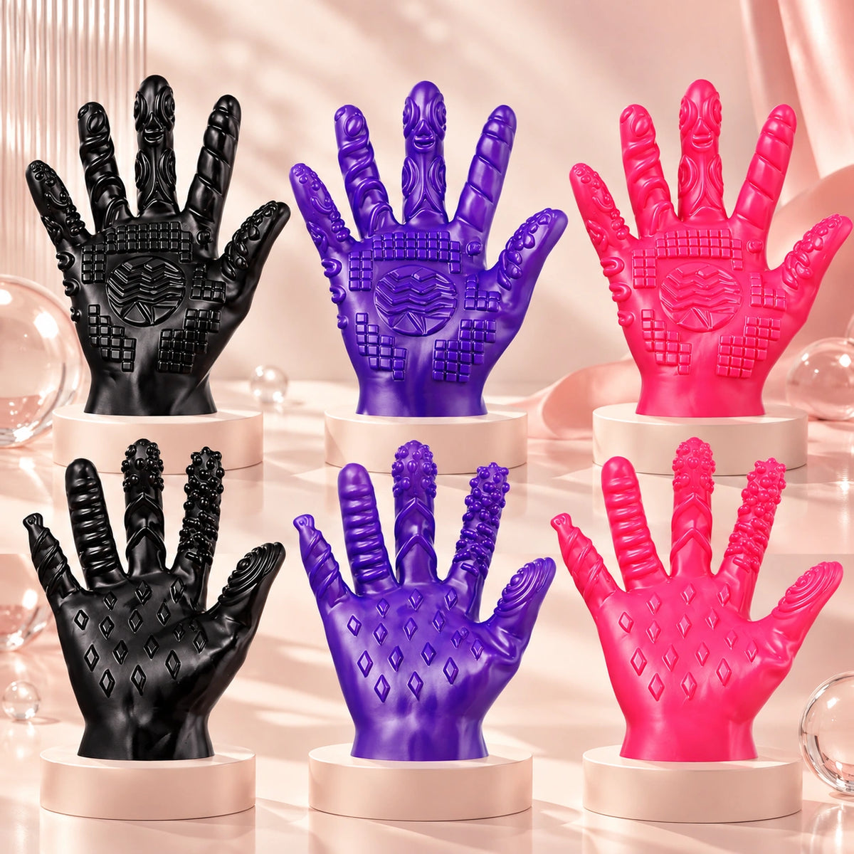 Textured Fetish Massager Silicone Gloves for Adults