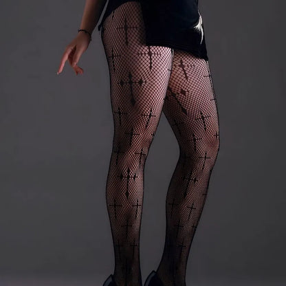 Cross Pattern Fishnet Pantyhose