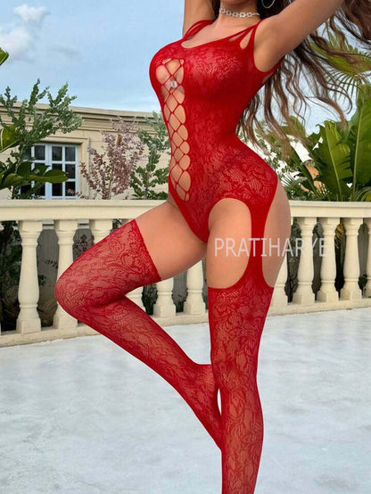 Criss Cross Full Fishnet Bodystocking