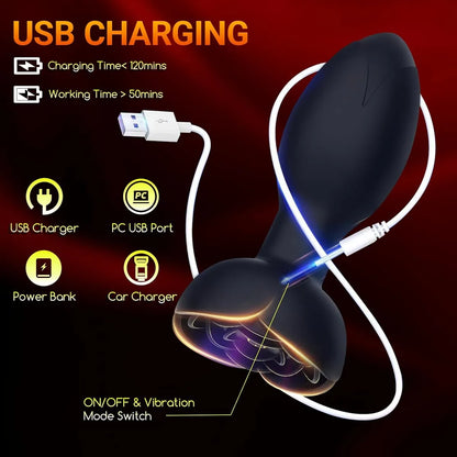 360 Rotation Vibrating Silicone Butt Plug